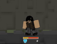 Helmet Bandit being knocked down by a Ball attack.