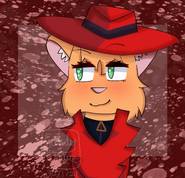 Sandy cosplaying Carmen Sandiego ('Sandiego')