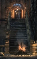 Scythe variation seen by a player with 15+ Insight, note that the blade is wreathed in flames.