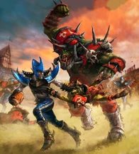 A Dark Elf Team battles it out with an Ork Team