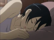 Saya resting at Glay's house after the battle at Christina Island
