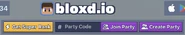 The buttons to join or create a party (under the Bloxd.io logo), also known as the “social bar”.