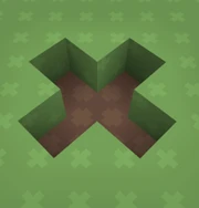 The “crater” caused by a bouncy bomb exploding on a flat surface.