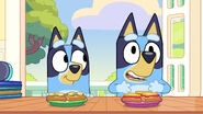 Bluey (right) and Mini Bluey (left)