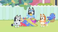 Bluey and Muffin decorate it with flowers, while Bluey stocks it with nail polish.