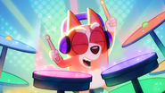 Bingo is playing the drums.[1]