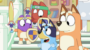 Bingo and Muffin arrive, dressed as ninjas. Bluey offers them a different game.