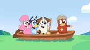 Coco in her first appearance in Season 3 in Explorers, with (left to right) Bluey, Jack and Rusty.