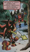 Shadow holding an arrow Chaos Spear in the Archie Sonic Universe.