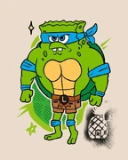 Obra de arte realizada para el 25 aniversario, con Bob Esponja como Leonardo de TMNT.