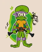 Obra de arte realizada para el 25 aniversario, con Calamardo como Donatello de TMNT.