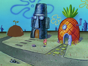 A la casa de Bob Esponja le falta una de las ventanas en "Escuela de Navegación".