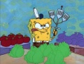 Bob Esponja preparando Cangreburgers con Spat en la Cocina del Krusty Krab