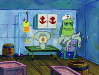 Calamardo en la ambulancia.