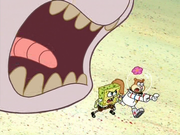 Bob Esponja y Arenita Huyendo del Gusano Toro de Alaska