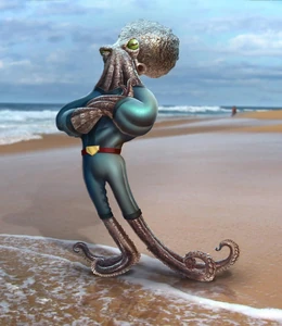 Arte conceptual de Calamardo como Desafinardo, representándolo como un pulpo gigante realista del Pacífico.