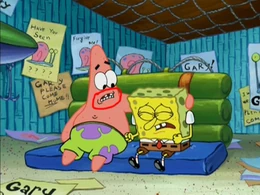 Patricio con los dientes de Bob Esponja.