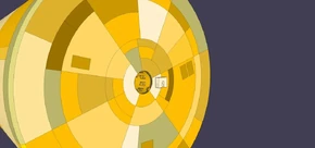 A rough shape of a squared off arch way is shown suspended in space next to the entrance to the yellow cylinder. It is barely the width of the hole in the center, which serves as the entrance to the ship.