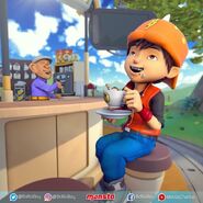 BoBoiBoy santai sambil minum