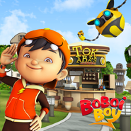 BoBoiBoy dan Ochobot dekat kedai Tok Aba