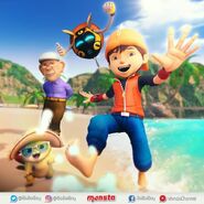 Tok Aba, Ochobot, BoBoiBoy dan Cattus di pantai