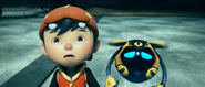 BoBoiBoy dan Ochobot tengok peta koordinat