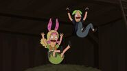 Jessica and Louise jumping on the hayloft. ("Apple Gore-chard! (But Not Gory)")