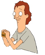 Mickey eating at Bob's Burgers. ("Bob Day Afternoon")