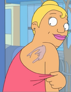 Gretchen's revealing her dolphin tattoo. ("The Unbearable Like-Likeness of Gene")