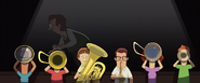 Henry Haber and the rest of band performing in-between Tina, Gene, and Louise's performance.