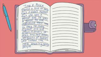 Tina's diary entry s9e14 Every Which Way but Goose