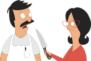 Linda pointing a knife at Bob's face. ("Glued, Where's My Bob?")