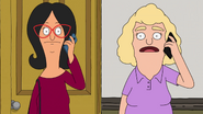 Jen is talking to Linda while she's teaching night class. ("The Pickleorette")