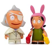 Kidrobot 3" inch vinyl Louise blind box figure with condiment bottles (pictured with Calvin Fischoeder).