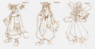 Concept art depicting the evolution of the character's appearance throughout development