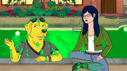 Diane and Mr. Peanutbutter arguing at the edge of the jello-filled pool