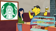 Mr. Peanutbutter pretending to be a Starbucks employee