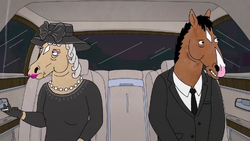 S4E05 BoJack and Beatrice on their way to Buterscotch's funeral