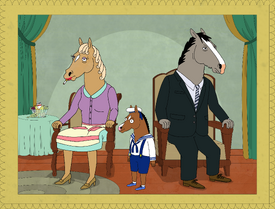 Butterscotch with his wife, Beatrice, and son, BoJack