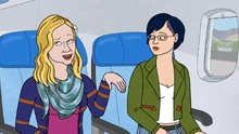 Diane meeting Laura Linney on the plane ride home