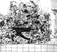 Tomura disintegra a morte uno sciame di guerrieri.