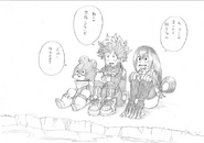 Schizzo con Izuku, Tsuyu e Minoru.