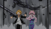 Denki and Mina run from Nezu