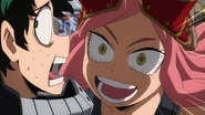 Mei inquires about Izuku's costume.
