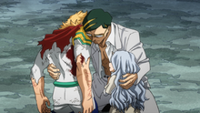 Sir Nighteye hugs Mirio and Eri (anime)