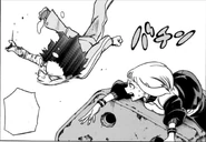 Ochaco stops Izuku from hitting the ground.