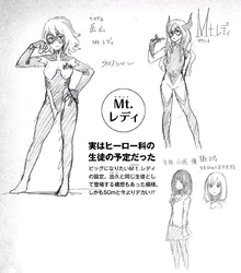 Bocetos de Mt. Lady utilizando el prototipo de Ochaco.