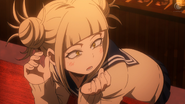 Himiko reacts to the pizza delivery.