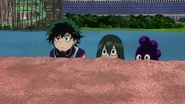 Izuku, Tsuyu and Minoru reach the Central Plaza
