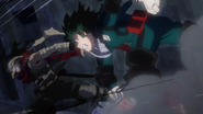 Deku arrives in the nick of time to stop Stain from murdering Tenya.